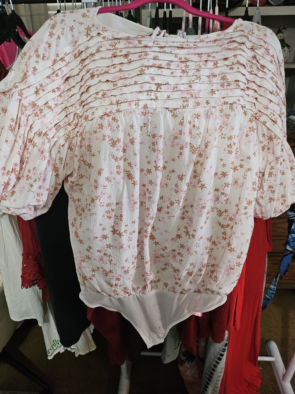Free People Floral Tie-Shoulder Top in Cream and Rust